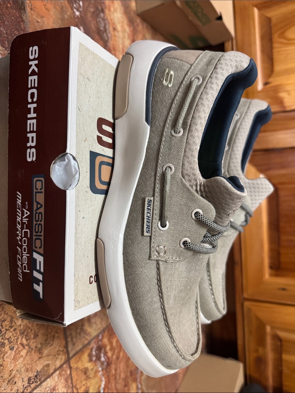 Skechers Men's Taupe Canvas Boat Shoes with White Sole